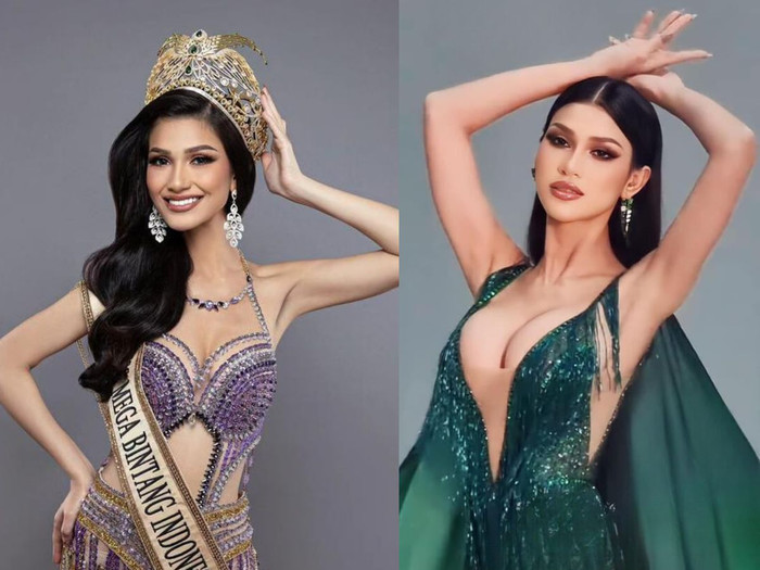 So với thời điểm mới đăng quang (trái), 'cặp tuyết lê' của Ritassya đã trở nên căng đầy hơn.