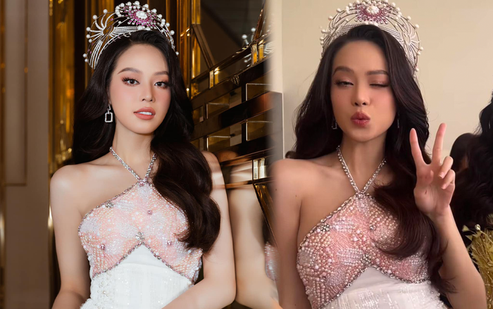 Cô nhí nhảnh tạo dáng trước ống kính khi chờ gọi tên lên thảm đỏ check-in.