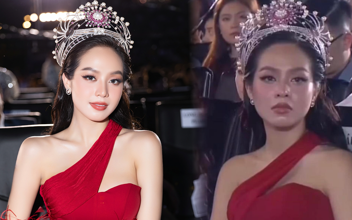 Thanh Thủy bị chụp cận gương mặt thất thần, buồn rười rượi tại chung kết Miss World Vietnam 2023.