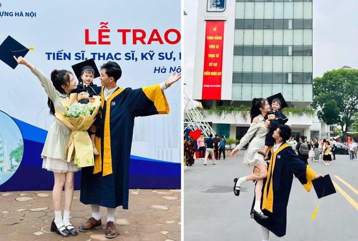 Nam sinh SN 2000 bế vợ và con gái trong ngày tốt nghiệp đại học gây 'sốt' MXH Ảnh 1