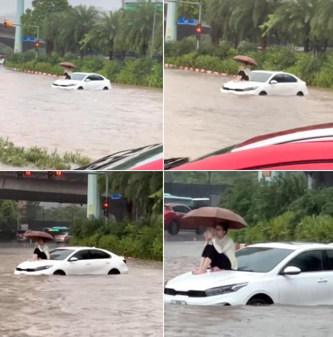 Những bức ảnh về cô gái ngồi trên nóc capo nhanh chóng nhận được nhiều sự quan tâm của CĐM.