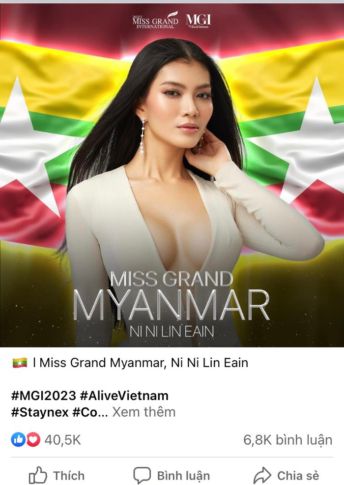 Tuy nhiên, người đẹp vẫn đang bị đại diện Myanmar vượt mặt. (Ảnh: Miss Grand International)