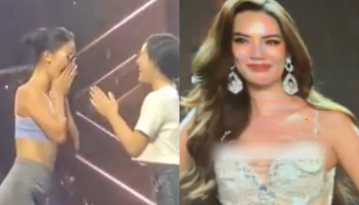 Hình ảnh cặp đôi bạn thân Hương Ly (trái) và Hoàng Phương khi được gọi tên ở vị trí hoa hậu giả định trước thềm chung kết Miss Universe Vietnam và Miss Grand Vietnam. 