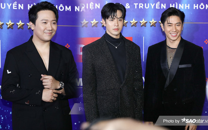 Bộ 3 Trấn Thành - Kiều Minh Tuấn - Trương Thế Vinh diện vest đen lịch lãm trên thảm đỏ Ngôi Sao Xanh 2023 Ảnh 2