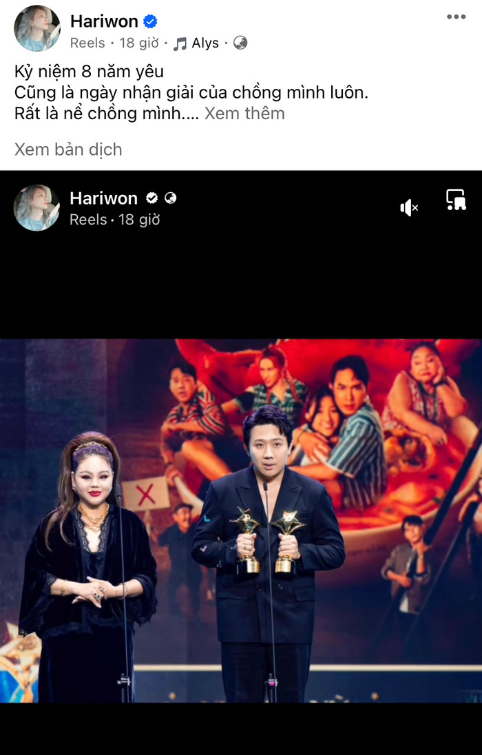 Hari Won tỏ ra vui mừng khi Trấn Thành gặt hái thêm thành tựu mới trong sự nghiệp cá nhân