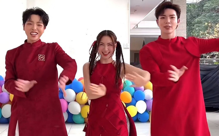 Gia đình Hoa dâm bụt diện đồ đỏ rực, nhảy nhạc Tết tưng bừng: 'Hòa Minzy đứng giữa là thấy có điềm' Ảnh 2