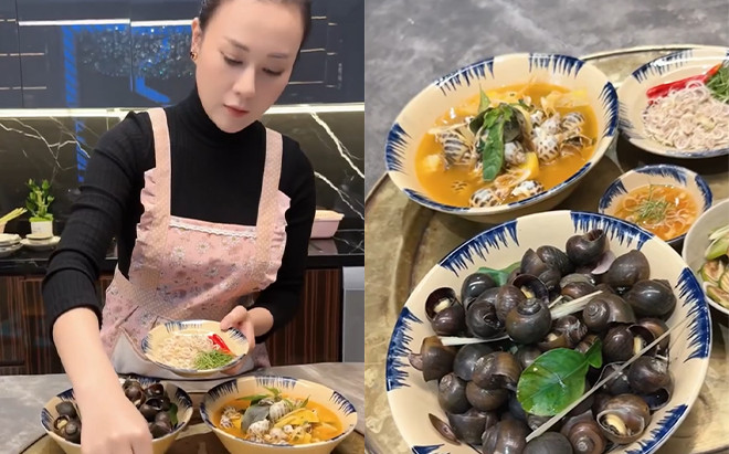 Phương Oanh trổ tài nấu ăn cho Shark Bình, bật mí cách làm món ốc luộc ngon bất bại giữa trời Đông Ảnh 2