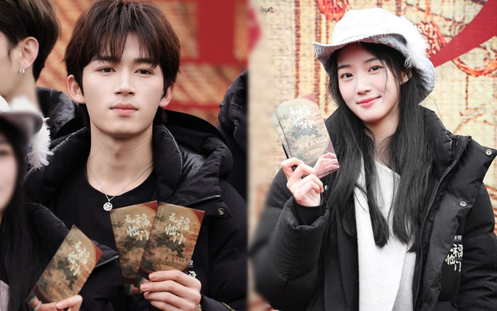 Hai diễn viên chính Vương Tinh Việt - Lư Dục Hiểu trong lễ khai máy.