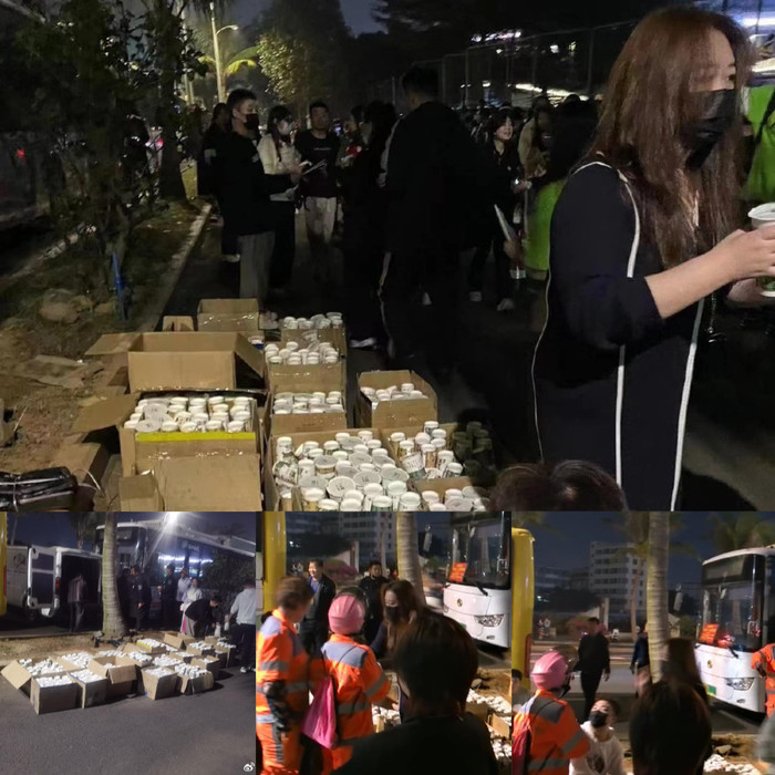 Thành Nghị chuẩn bị trà sữa ấm tiếp ứng cho fan ngay trong đêm.