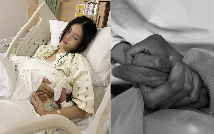 Trương Mỹ Nhân nắm chặt tay chồng, thấm mệt khi sinh con lần hai Ảnh 2