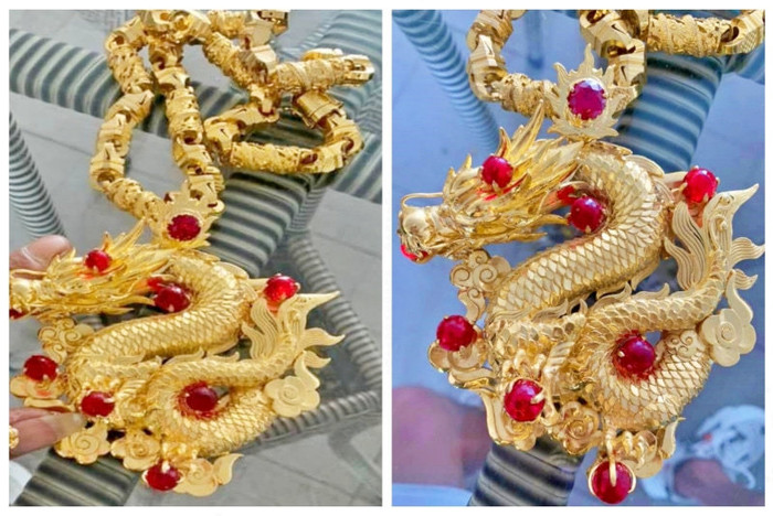 Số vàng này không phải mua ở tiệm mà do Lợi anh đặt thợ làm theo kiểu dáng, kích thước mà anh yêu cầu. Trong số trang sức anh đeo, có gắn đá ruby. 