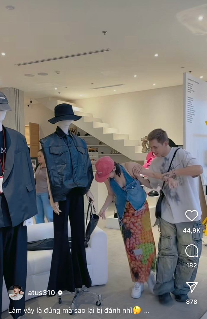 Khi chứng kiến Diệu Nhi có ý định 'chốt đơn' một món đồ, Anh Tú cố gắng kéo vợ ra ngoài