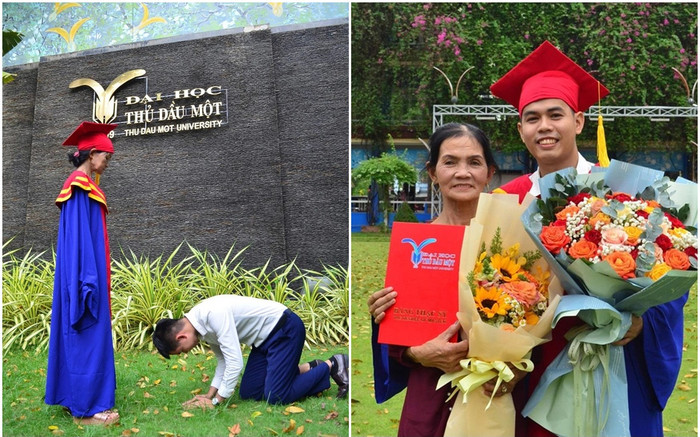 Tốt nghiệp Thạc sĩ, chàng trai quỳ xuống chân mẹ bày tỏ lòng biết ơn Ảnh 2