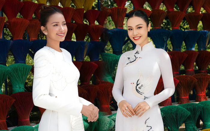 Vừa hết nhiệm kỳ, Ngọc Châu - Thủy Tiên trình làng bộ ảnh diện áo dài trắng: Visual thế nào? Ảnh 2
