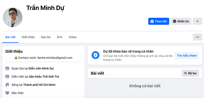 Minh Dự khoá bảo vệ trang cá nhân. Ảnh: Chụp màn hình
