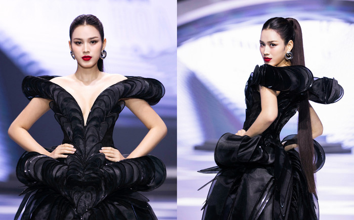 Hoa hậu Đỗ Thị Hà khoe đôi chân dài 1,11 m khi diễn vedette Ảnh 2