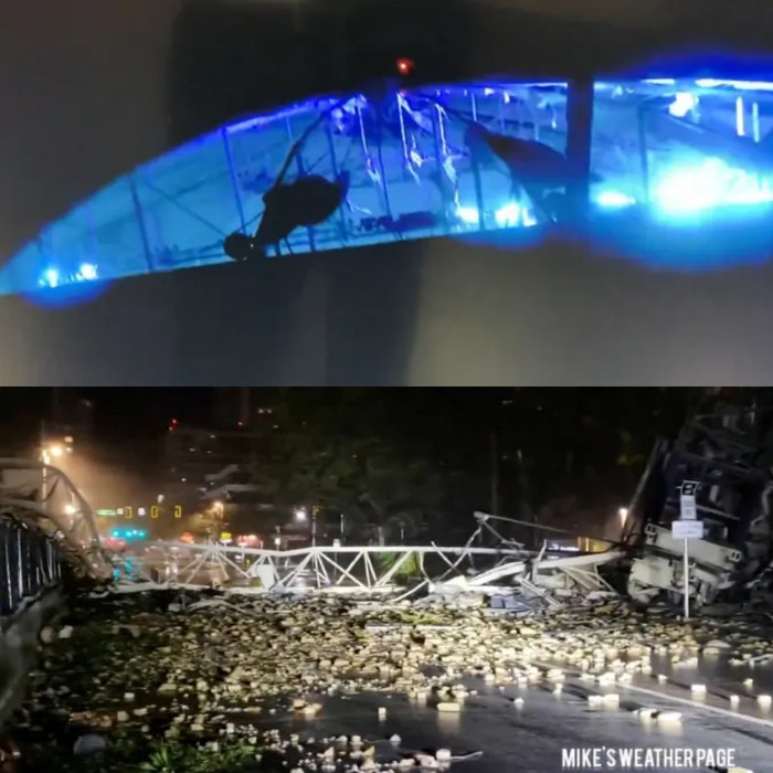 Cảnh tượng mái nhà của sân vận động bị cuồng phong Milton phá tan tành,