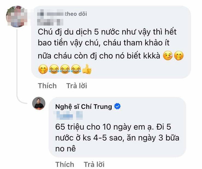 Nam nghệ sĩ tiết lộ chi phí cho chuyến du lịch của mình. 