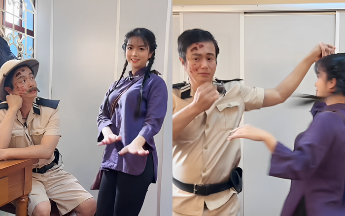 Bá Anh lột bộ râu giả trong lúc nhảy múa với Lệ Quyên.