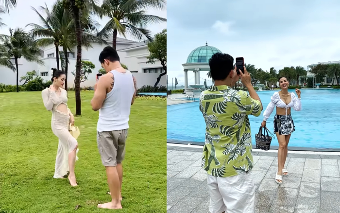 Phương Trinh Jolie thoả sức tạo dáng dưới sự hướng dẫn của Lý Bình. Ảnh: Chụp màn hình