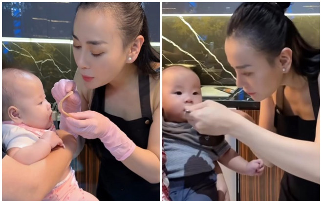 Phương Oanh đảm đang vào bếp, phản ứng của 2 nhóc tỳ đốn tim dân mạng Ảnh 2