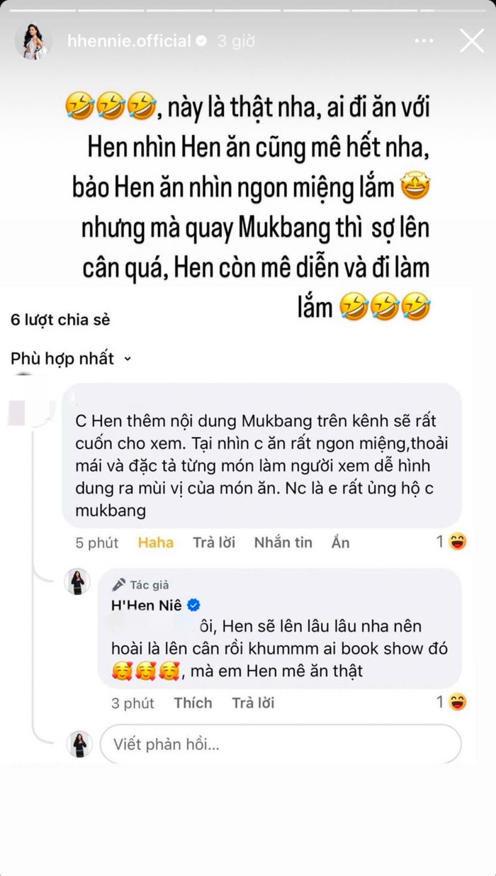 H'Hen Niê vui vẻ đón nhận những ý kiến tích cực từ phía khán giả. Ảnh: Chụp màn hình