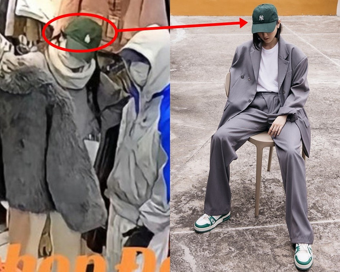 Cô gái đi mua áo cùng Sơn Tùng có nhiều đặc điểm từ mũ, giầy giống với Hải Tú. 