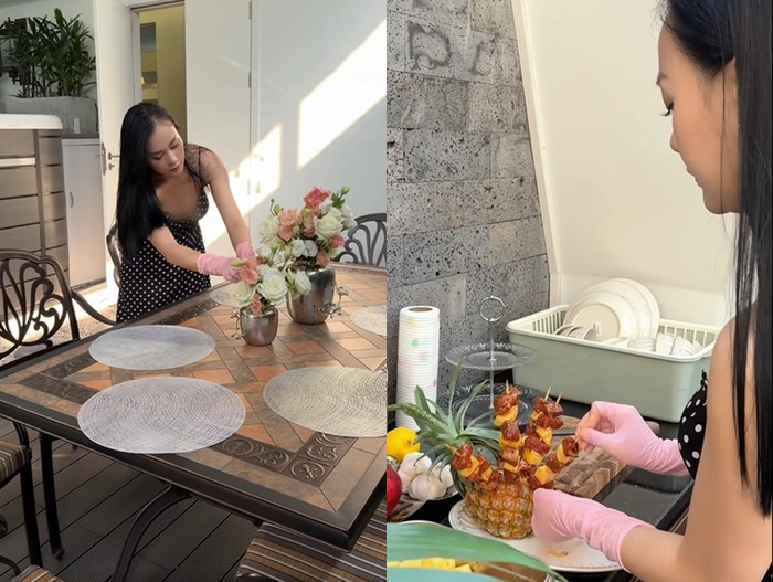 Bận rộn chăm con và làm việc nhưng Phương Oanh luôn dành thời gian mỗi tối để nấu những món ngon cho chồng.