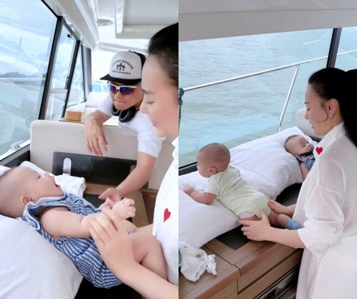 Shark Bình đưa vợ con đi du thuyền ngắm biển. 