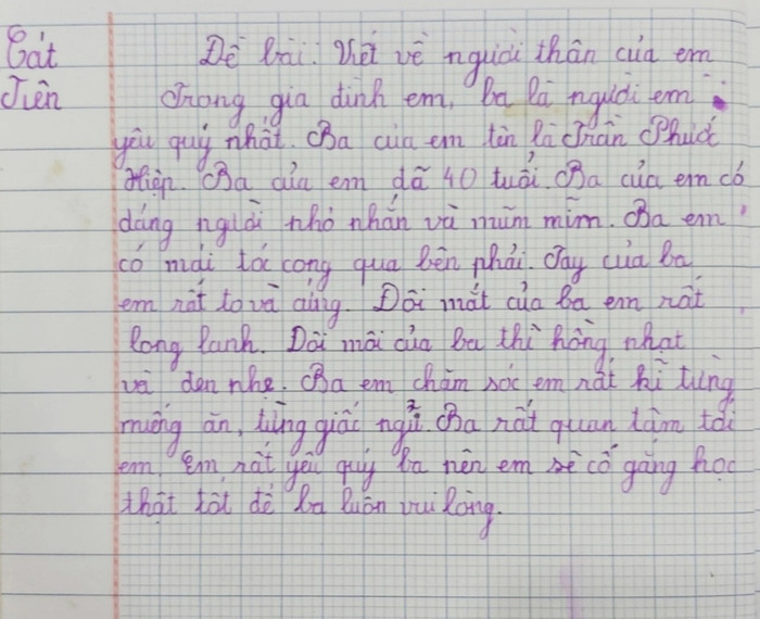 Bài văn của cô bé lớp 2 viết về ba với những dòng cảm xúc chân thật