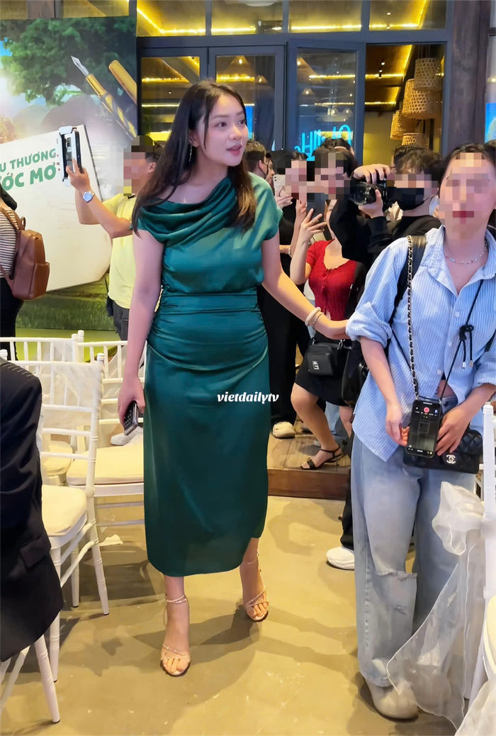 Các đường diềm xếp chồng lên nhau tạo cảm giác bụng dưới Phan Như Thảo thêm phần to hơn. Ảnh: vietdailytv