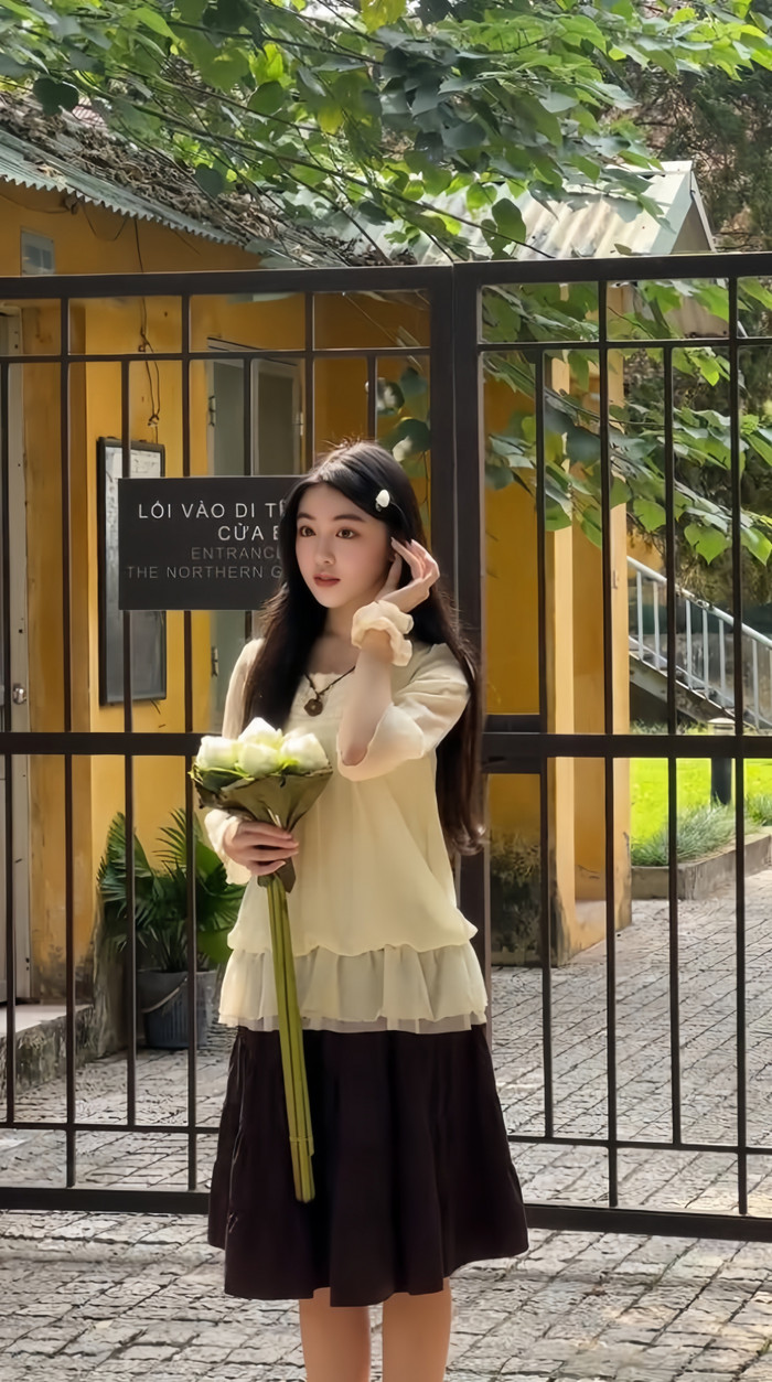 Khoảnh khắc con gái Quyền Linh cầm bó hoa trắng, càng tôn lên nét nữ tính.