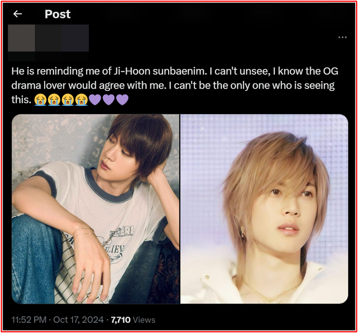 Jin được nhận xét là rất giống với Yoon Ji Hoo từ nhan sắc cho đến cả kiểu tóc. 