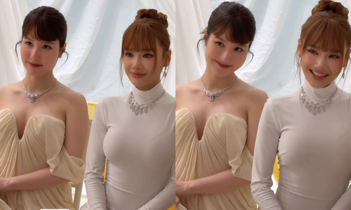 Nhã Phương hội ngộ bạn thân là diễn viên Diễm My 9x tại sự kiện. Visual đẹp bất chấp của cả hai nhận được nhiều lời khen. 