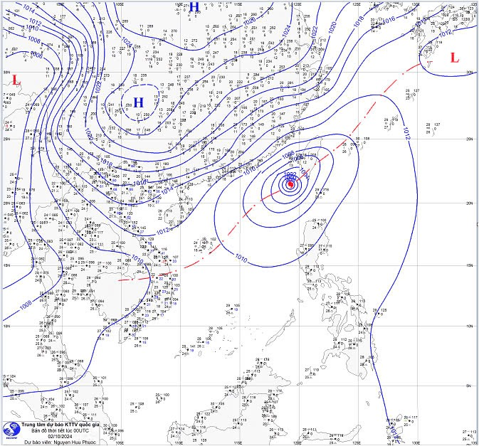 Hình ảnh mô phỏng về rãnh áp thấp trên Biển Đông. (Ảnh: NCHMF)