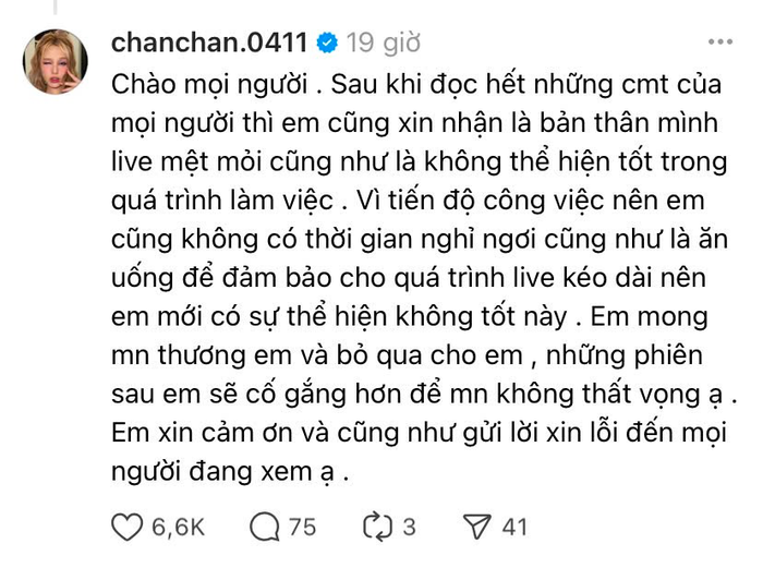 Xoài Non lên tiếng xin lỗi kịp thời. Ảnh: Chụp màn hình