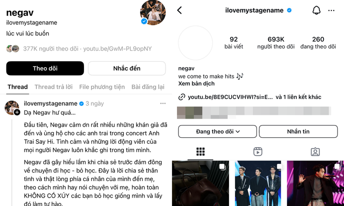 Các tài khoản mạng xã hội của Negav trước khi được anh cho 'bay màu'. 