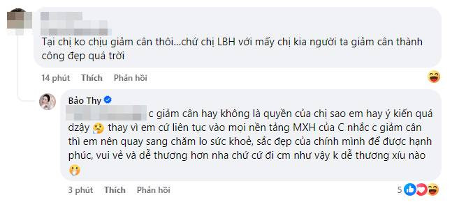 Cô đáp trả khi bị người hâm mộ chê không chịu giảm cân, giữ dáng. 