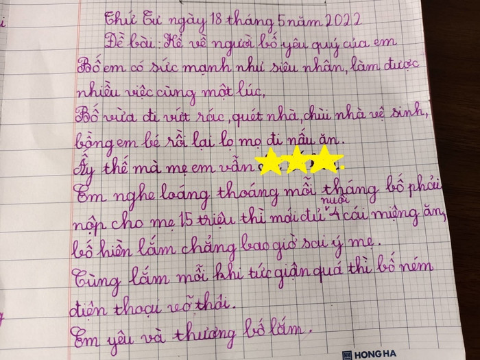 Bài văn tả về bố của em học sinh khiến nhiều người phải chú ý