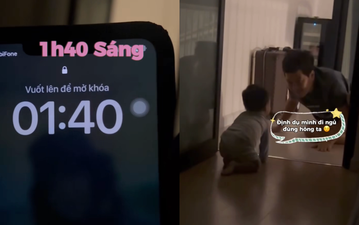 Trường Giang để Nhã Phương nghỉ ngơi còn bản thân dỗ con đi ngủ. Ảnh: Chụp màn hình