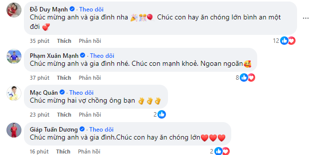 Nhiều cầu thủ gửi lời chúc đến gia đình thủ môn Filip Nguyễn.