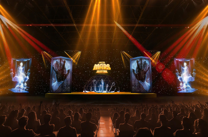 Phối cảnh sân khấu đêm nhạc sắp tới tại Hà Nội, hứa hẹn sẽ cực 'cháy' với hơn 8.000 khán giả.