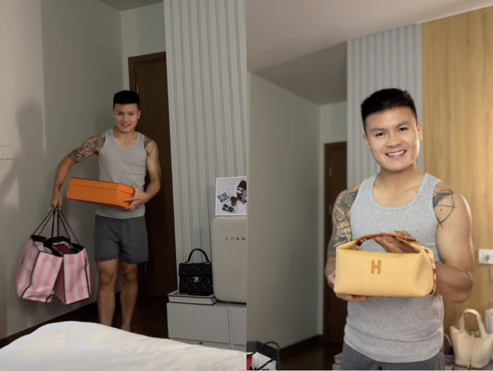 Quang Hải tặng túi hàng hiệu cho Chu Thanh Huyền.