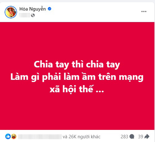 Hòa Minzy có bài đăng gây chú ý trên trang cá nhân, liên quan chuyện chia tay.
