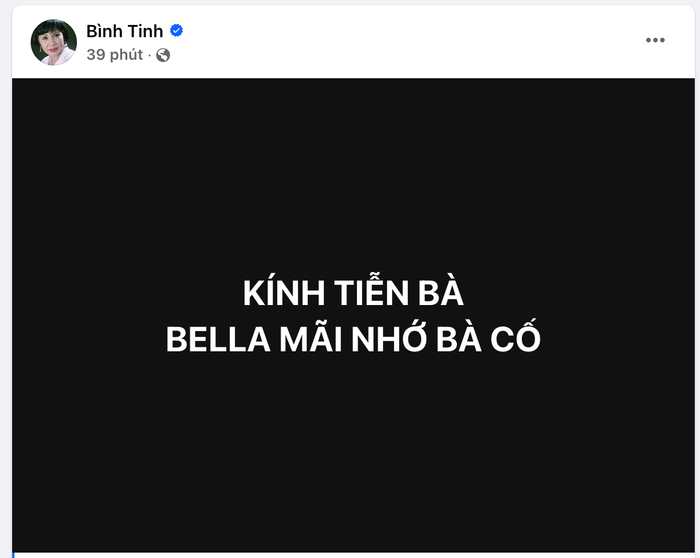 Bình Tinh báo tin tang sự trên trang cá nhân.