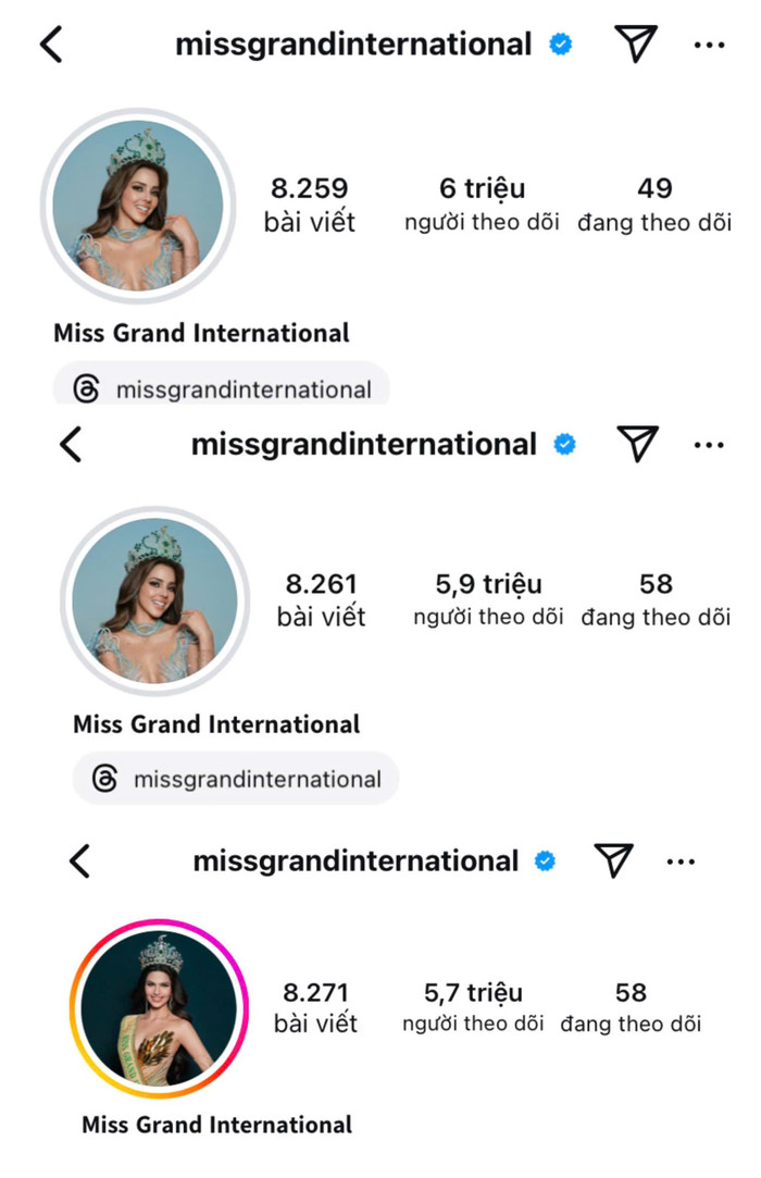 Trang Instagram của Miss Grand International giảm đều đặn hàng trăm nghìn lượt theo dõi khi đêm chung kết mùa giải 2024 khép lại.