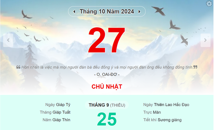 Lịch âm hôm nay 27/10/