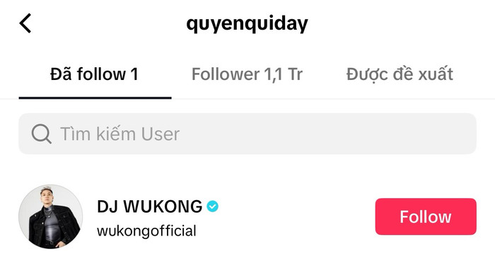 Quyên Qui nhập hội 'chỉ follow mình anh' khi theo dõi mỗi DJ Wukong. 