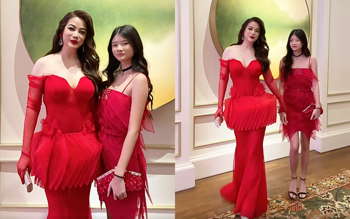 Trương Ngọc Ánh hạnh phúc vì hiếm hoi mới có thể đưa con gái đi dự tiệc cùng mẹ. Ảnh: Chụp màn hình