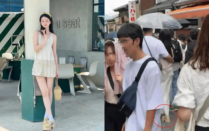 Có khán giả khẳng định đã thấy nữ diễn viên hẹn hò với chồng thiếu gia. Và đôi giày của Kiều Hân hoàn toàn trùng khớp với cô gái trong hình ảnh kế bên. Ảnh: Sưu tầm